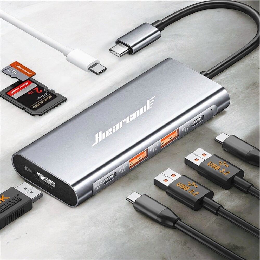 Hiearcool 8 in 1 USB C Hub UCN4084 4K 60Hz HDMI 10Gbps USB 3.2 100W PD SD Reader